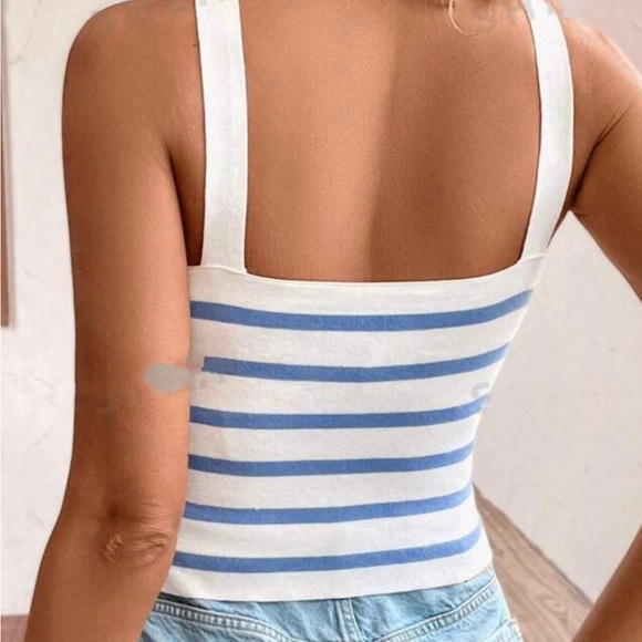 Striped Blue and White Women's Top - Picture 2 of 2